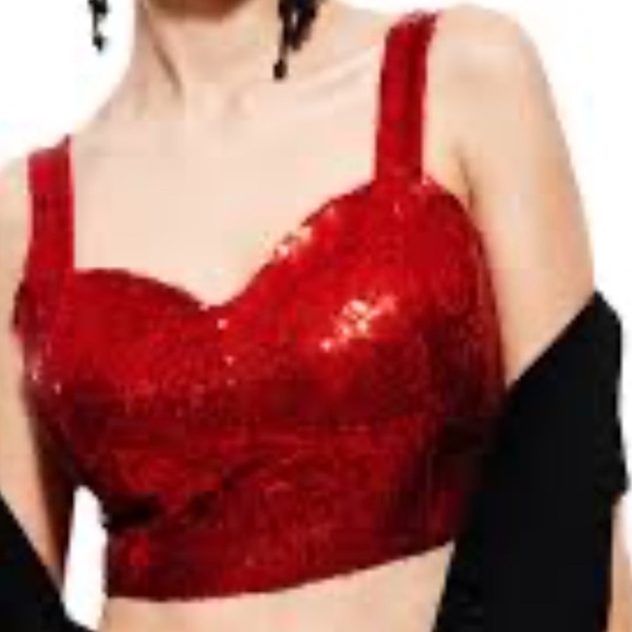 Macrina Elegant Red Sequin Corset Top Bustier velco closure Sz M Women - Picture 2 of 7
